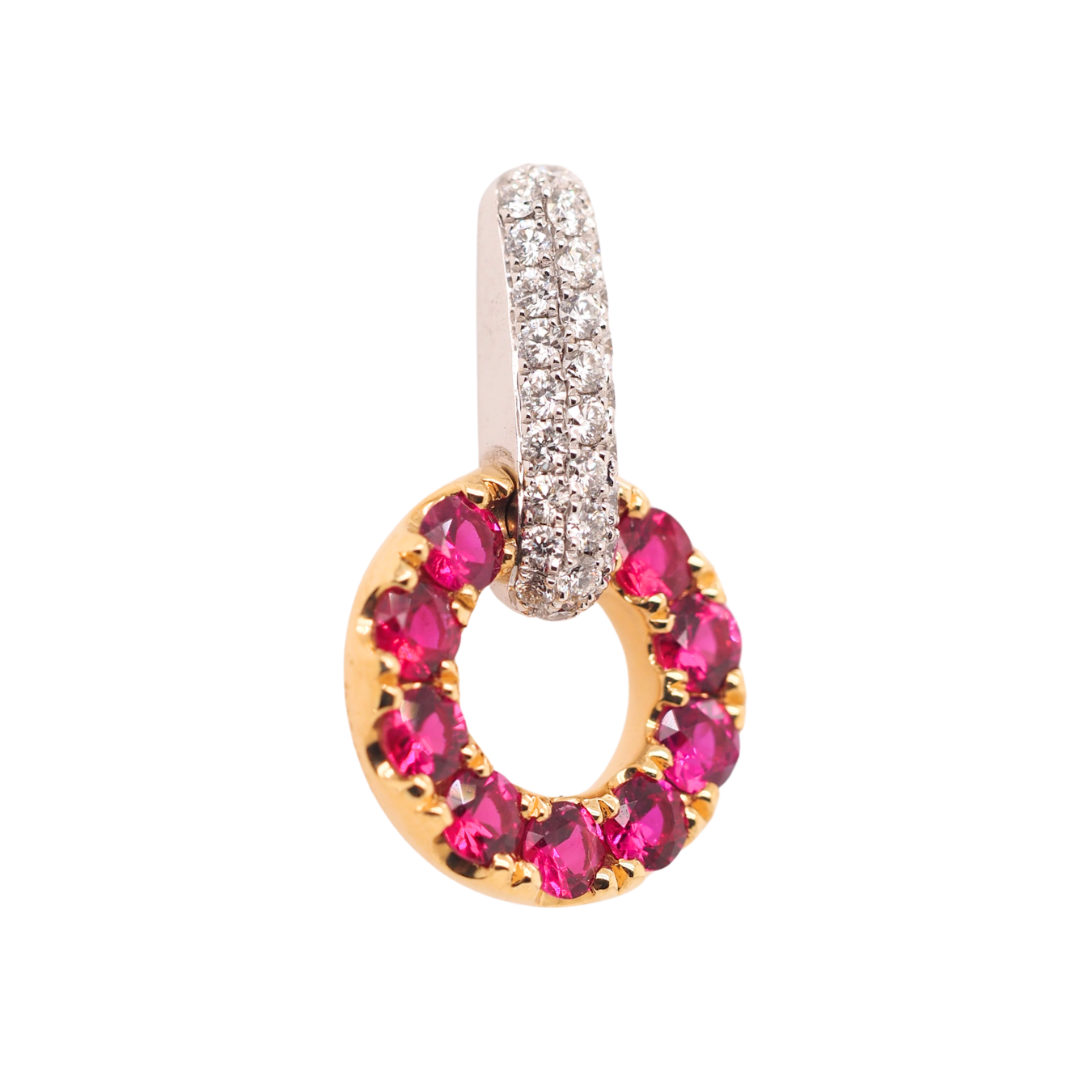 18k Ruby and Diamond Circle Dangle Stud Earrings