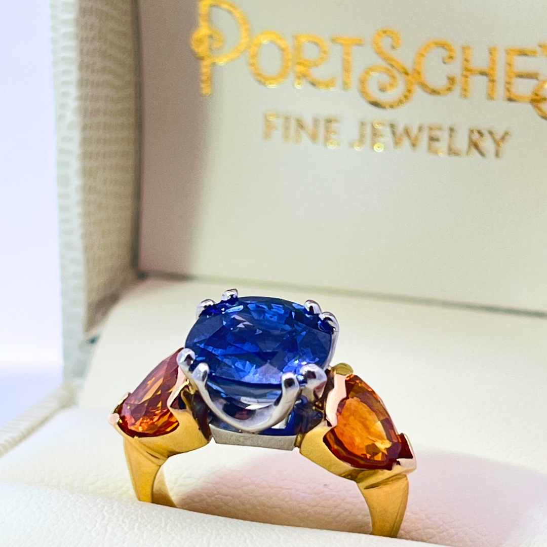 Ceylon Cut Sapphire and Yellow Sapphire Ring