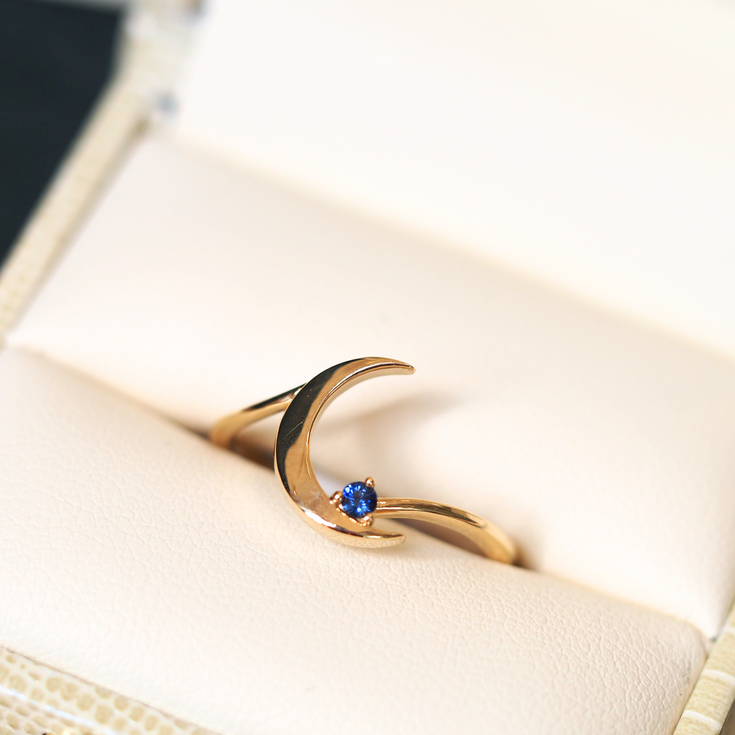 Gold and Sapphire Crescent Moon Ring