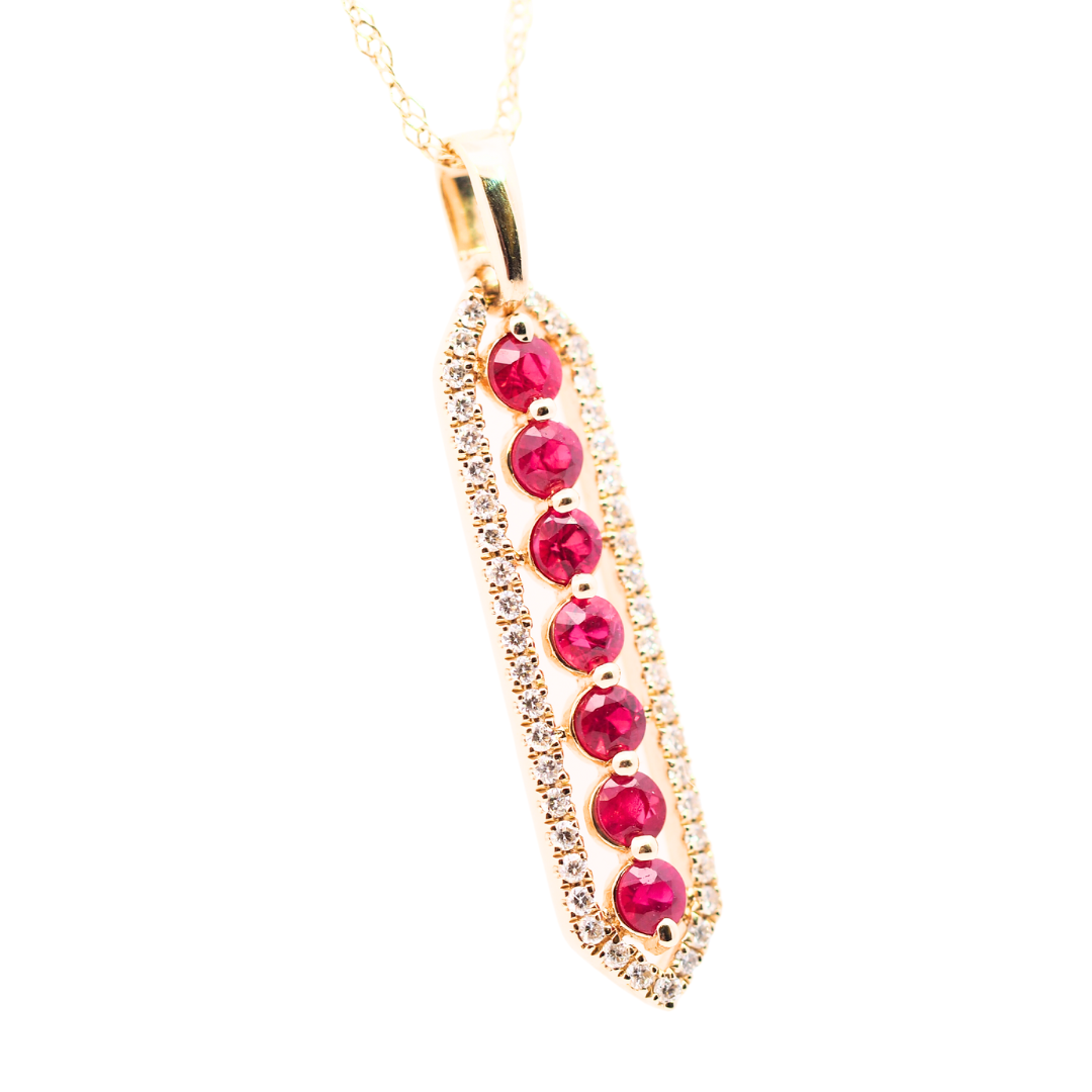 Elongated Hexagon Ruby Bar Necklace