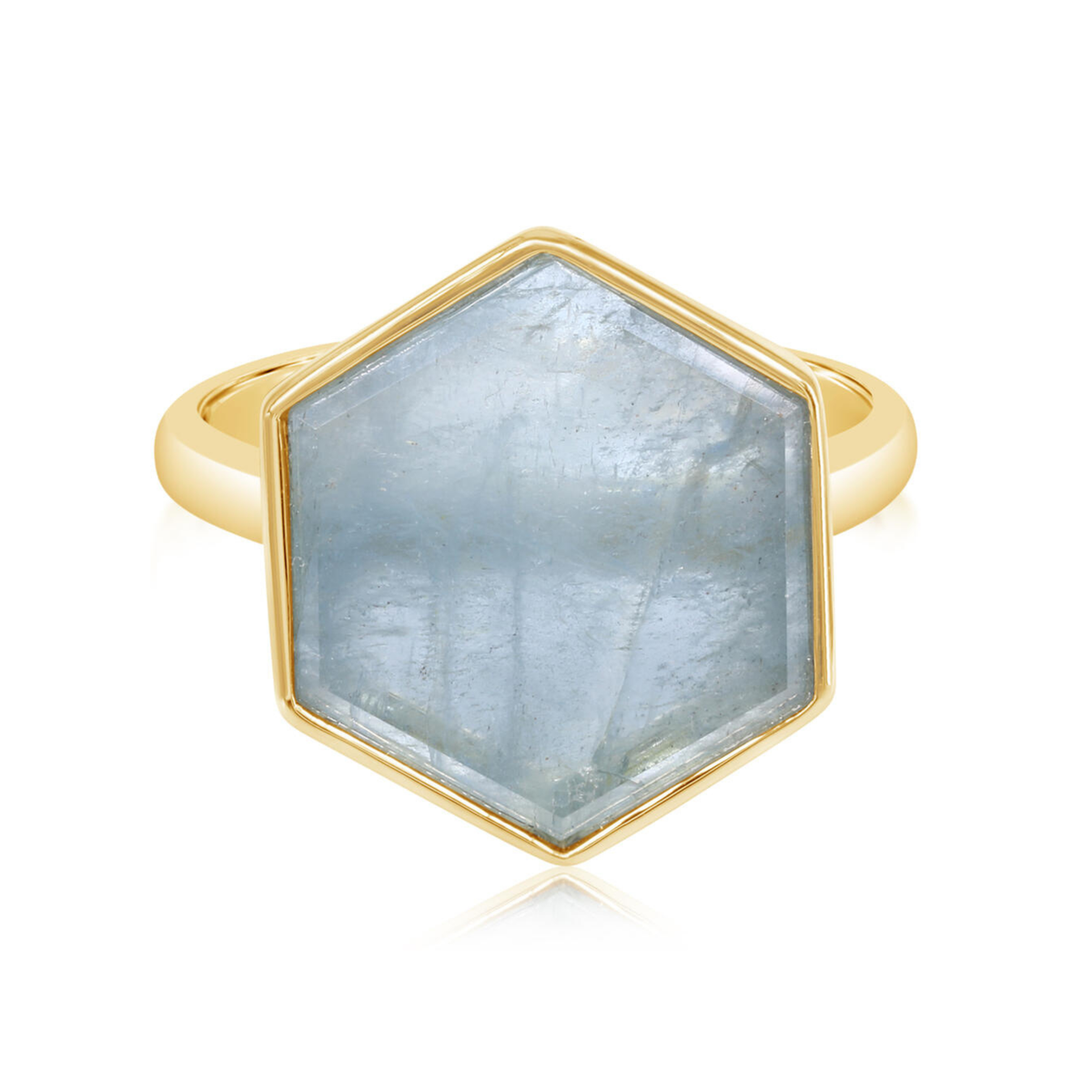 Aquamarine Slice Bezel Hexagon Ring