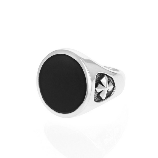 Silver Onyx Ring with Cross Detail