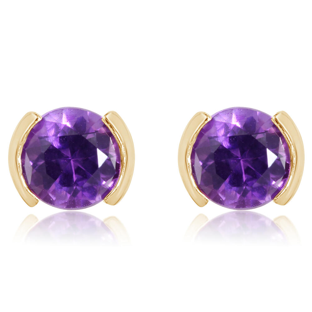 Gold Amethyst Half Bezel Studs