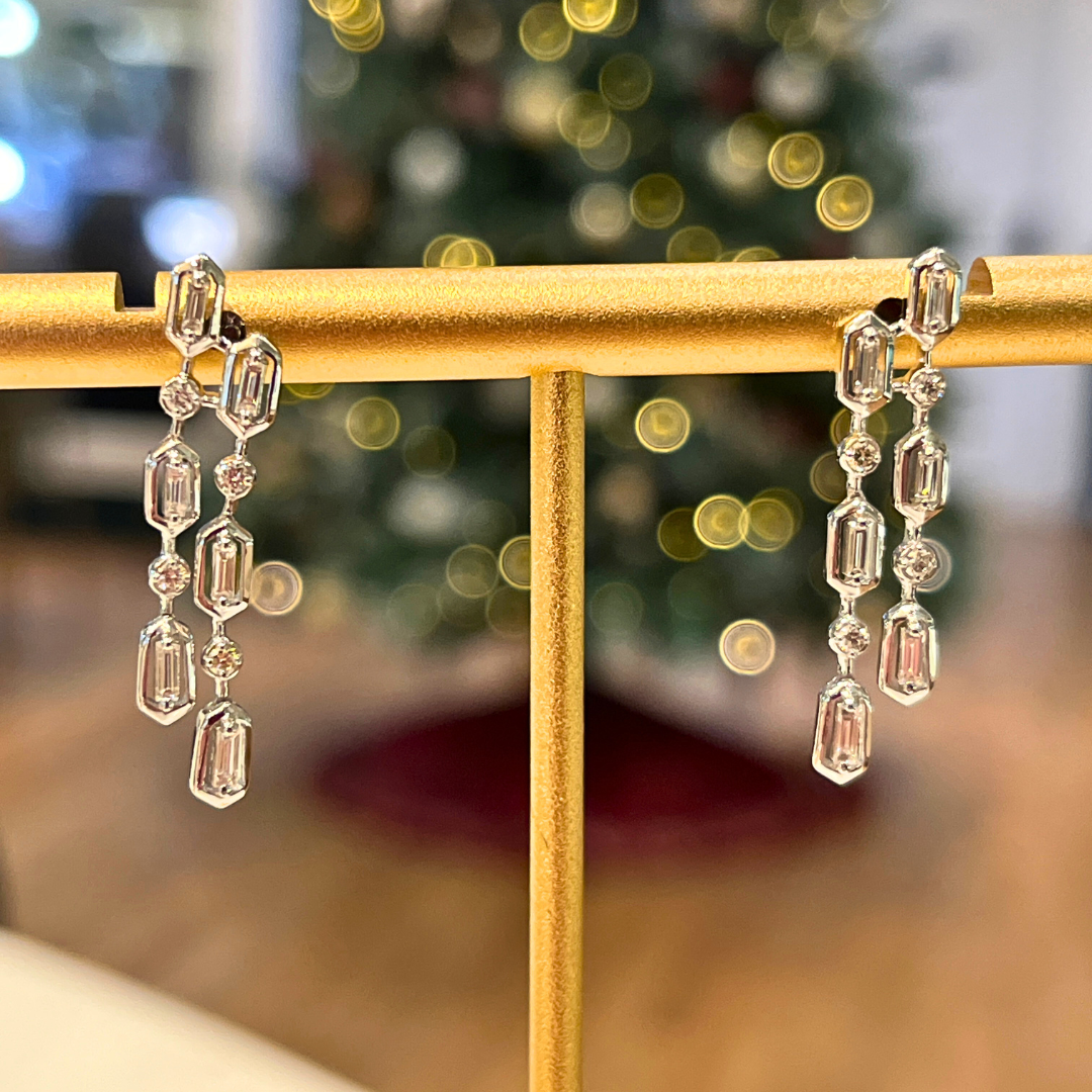 14k Diamond Bezel Drop Earrings