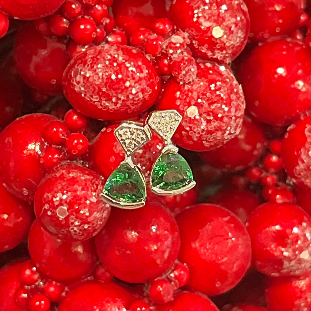 14k Trillion Tsavorite & Diamond Earrings