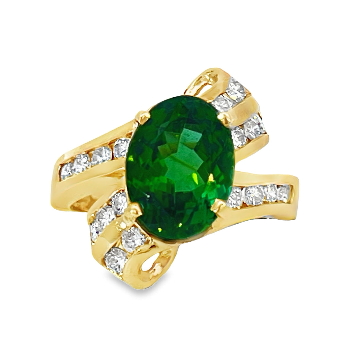 Vintage Oval GreenTourmaline and Diamond Ring