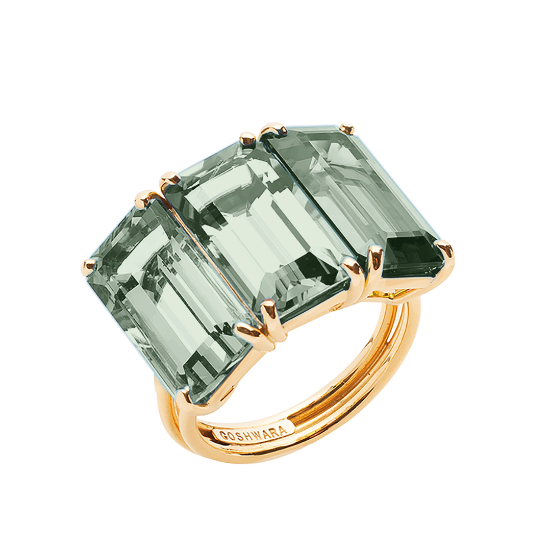 Prasiolite Three Stone Ring