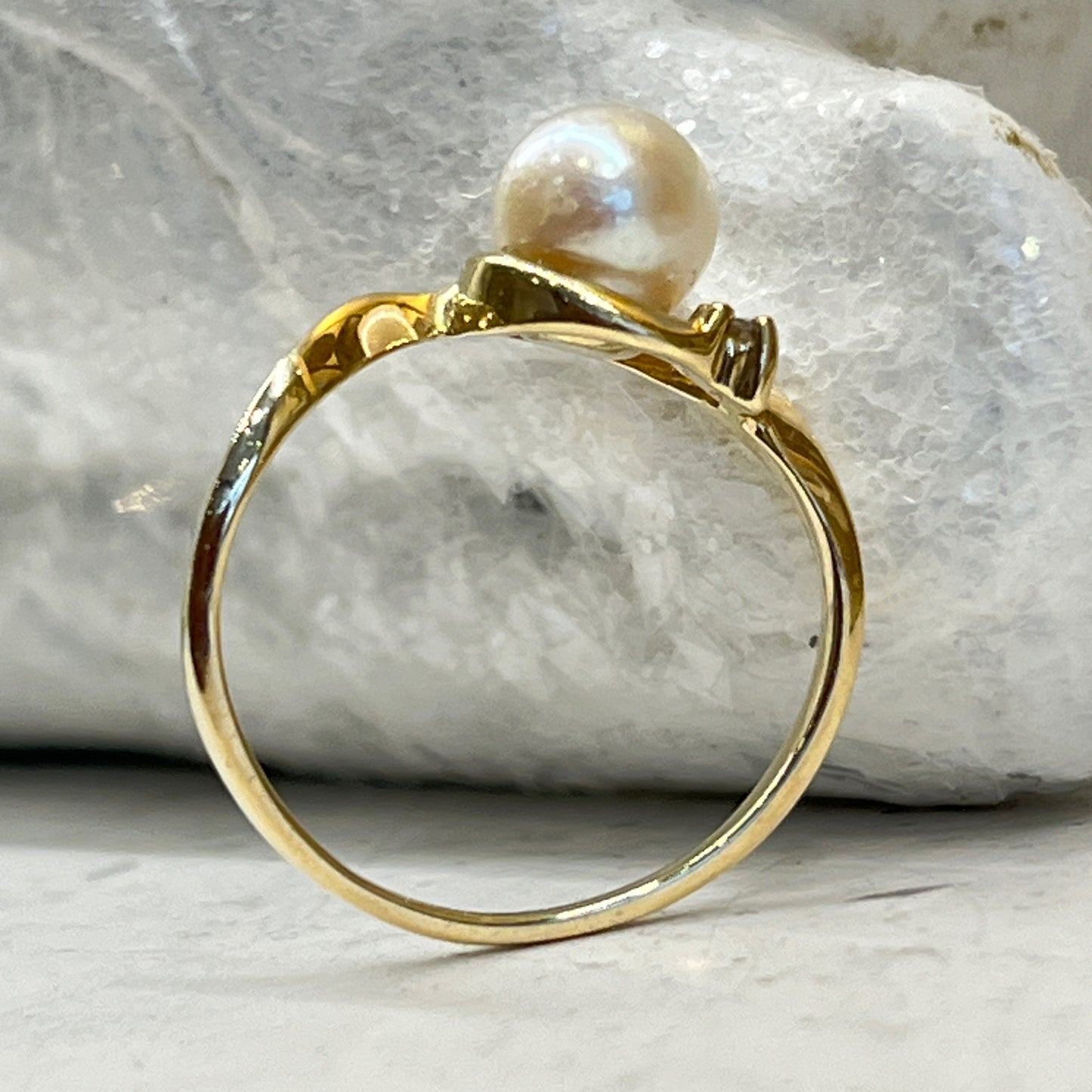 14k Yellow Gold Pearl Ring with Diamond Accent