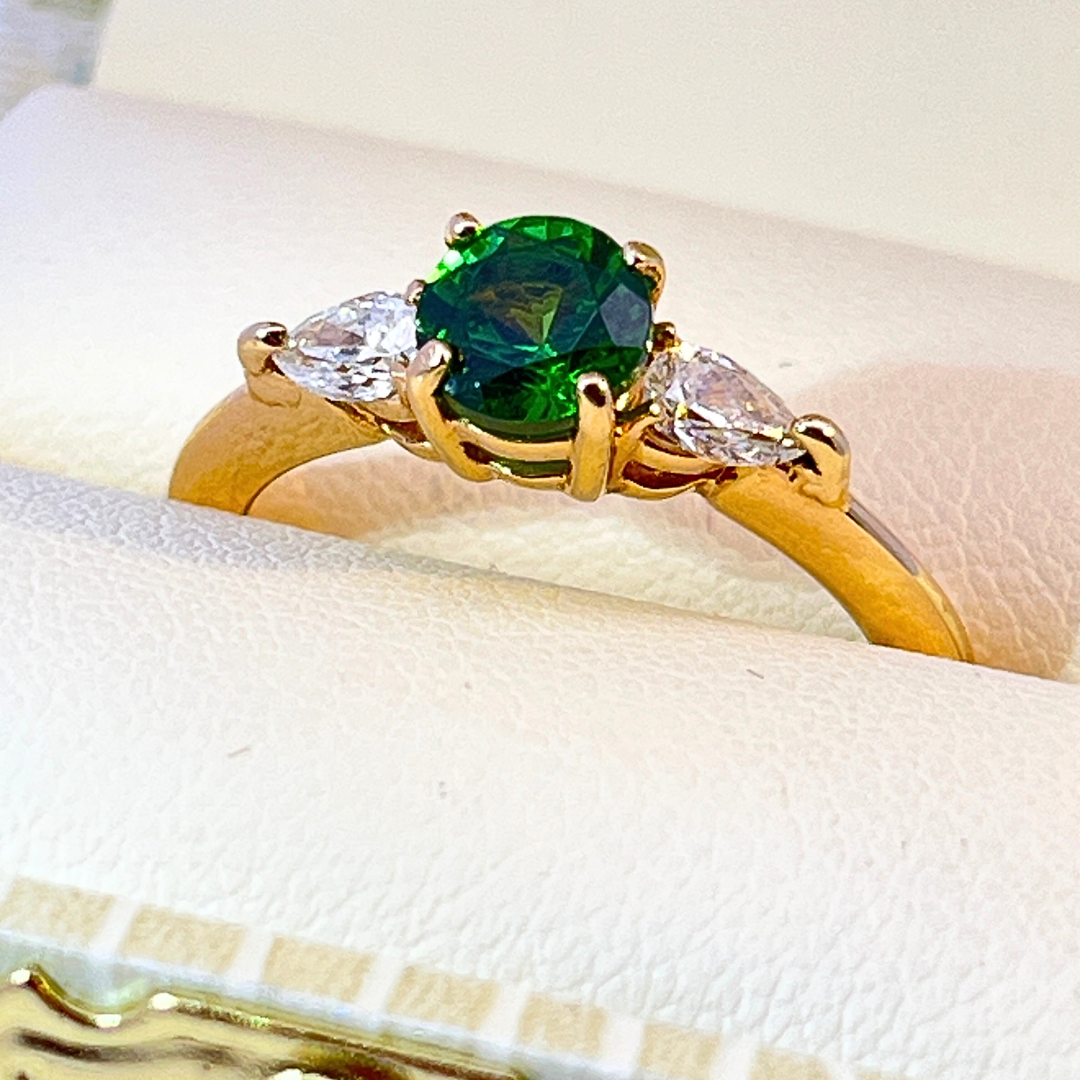 14k Tsavorite & Diamond 3 Stone Ring
