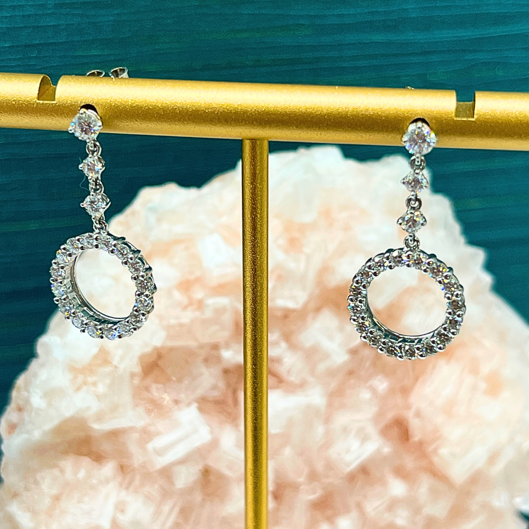 14k Diamond Halo Dangle Earrings