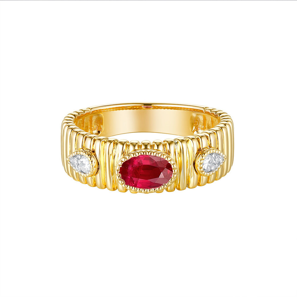 Yellow Gold Ruby and Diamond Milgrain Ring