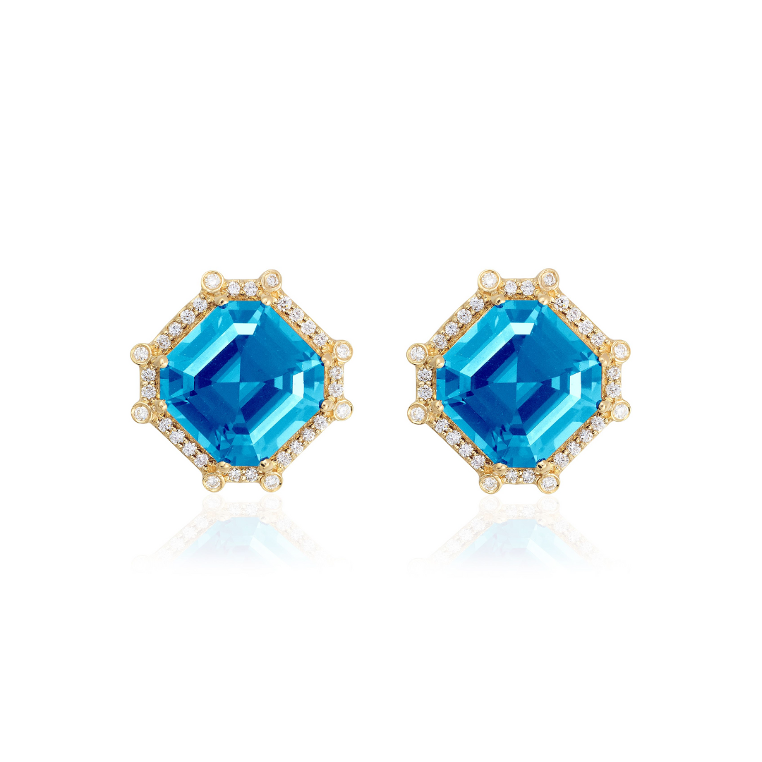 Blue Topaz & Diamond Octagon Studs