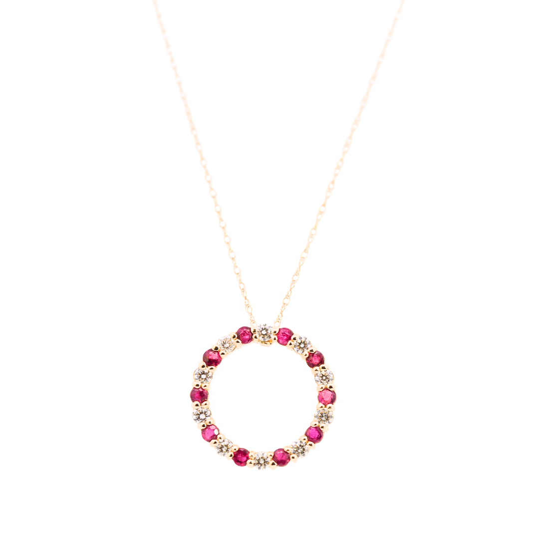 Ruby and Diamond Circle Necklace