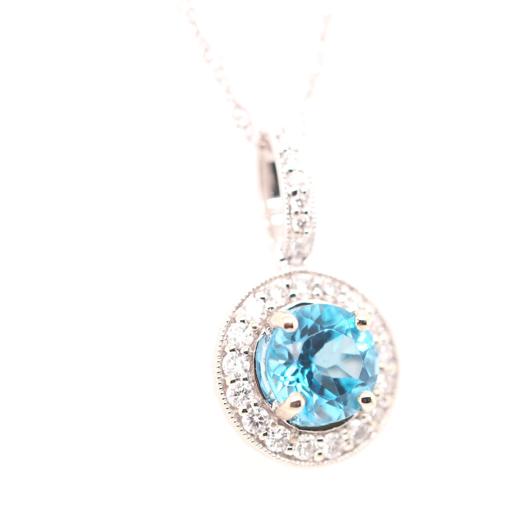 Blue Topaz Halo Necklace