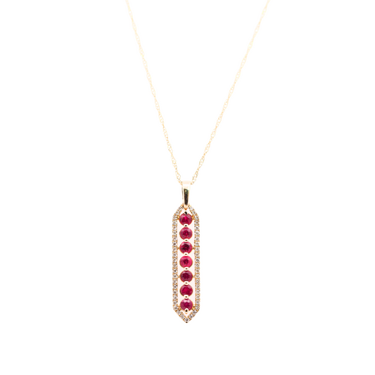 Elongated Hexagon Ruby Bar Necklace
