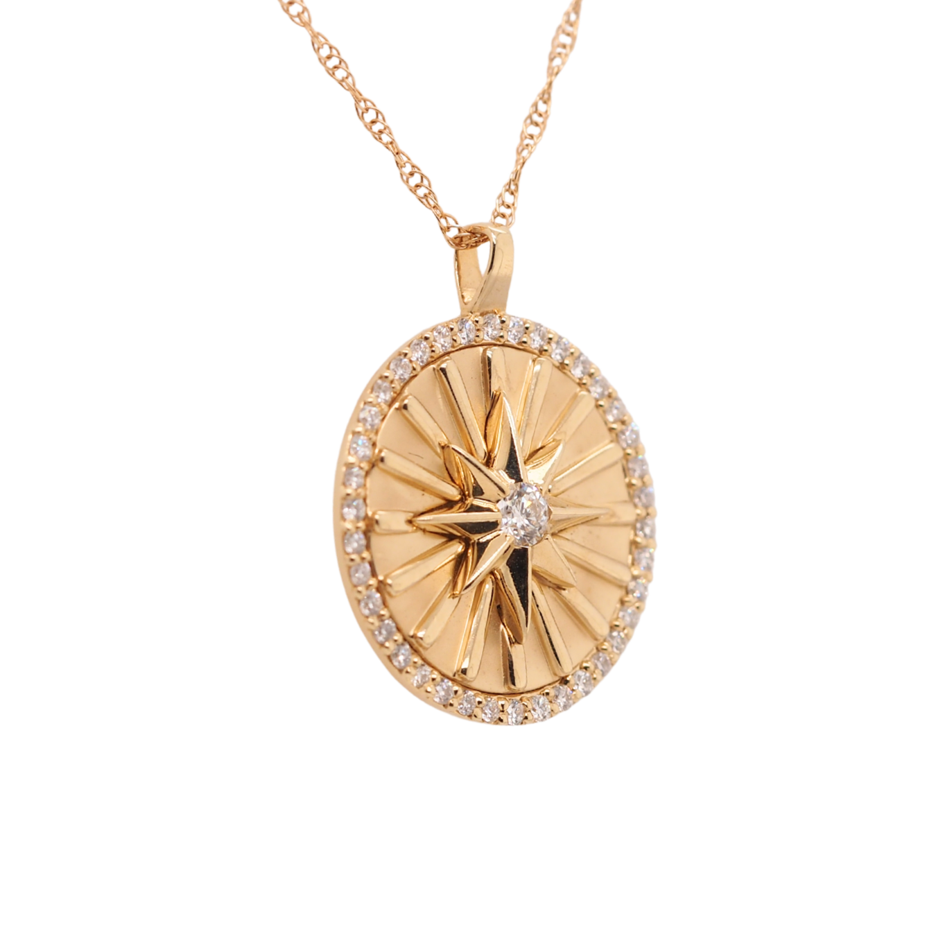 Diamond North Star Round Disc Necklace