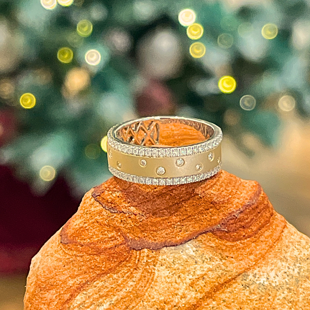 14k Pave/Flush Set Matte Diamond Ring