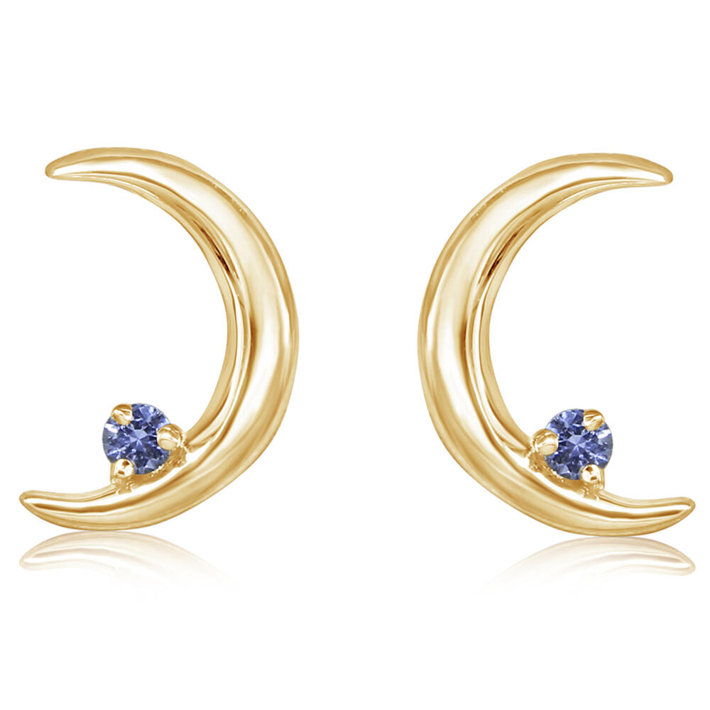 Gold and Sapphire Crescent Moon Earrings