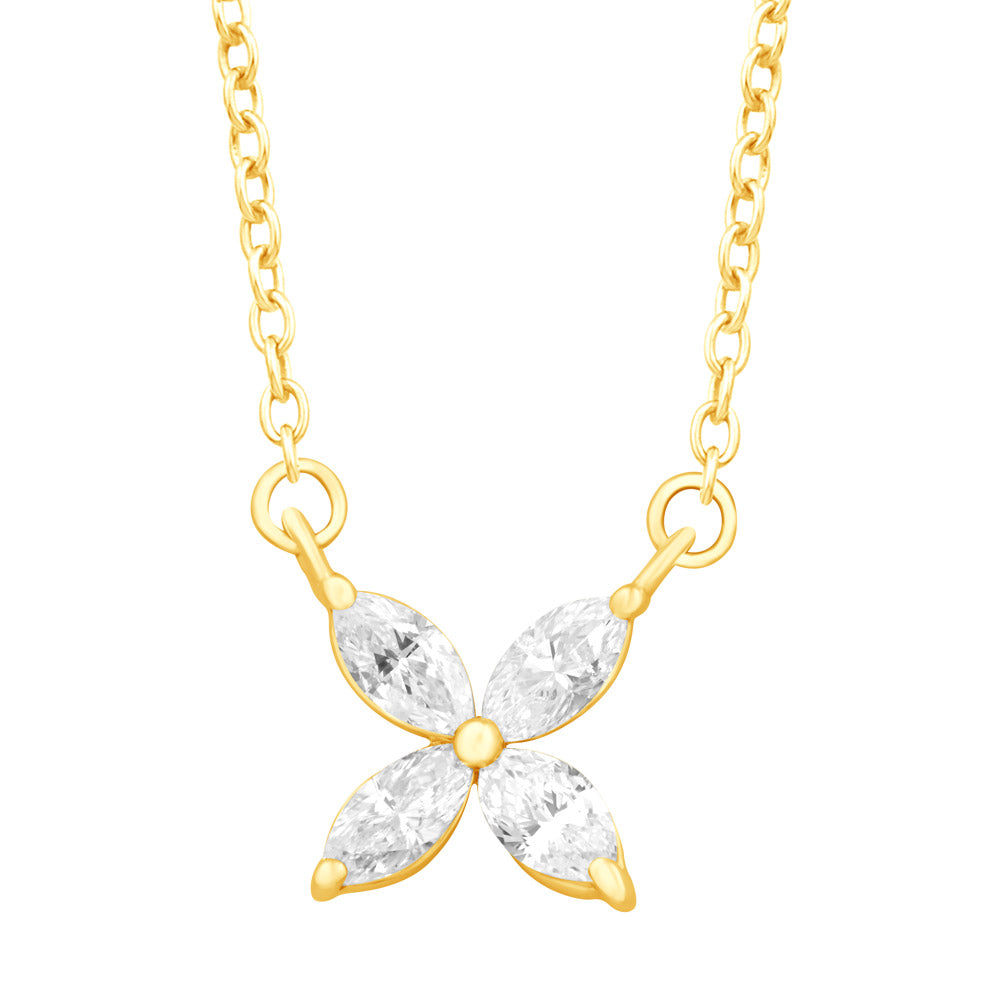 14K Yellow Gold Marquise Flower Diamond Necklace
