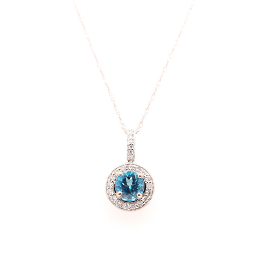 Blue Topaz Halo Necklace
