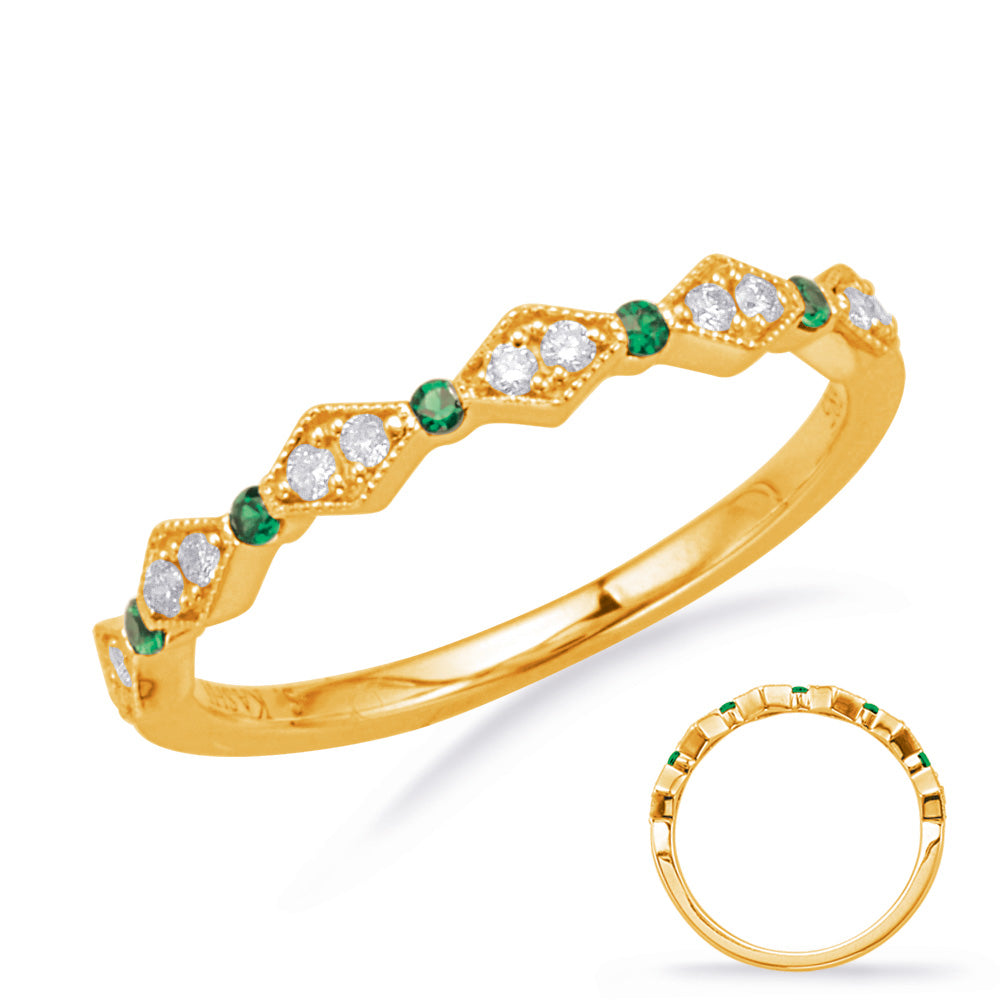 14K Yellow Gold Emerald And Diamond Hexagonal Bubble Ring
