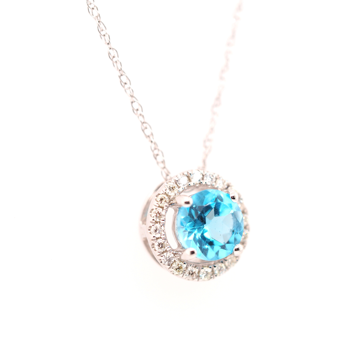 Blue Topaz Halo Necklace
