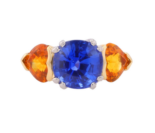 Ceylon Cut Sapphire and Yellow Sapphire Ring