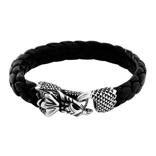 Braided Leather Bracelet with Dragon Clasp