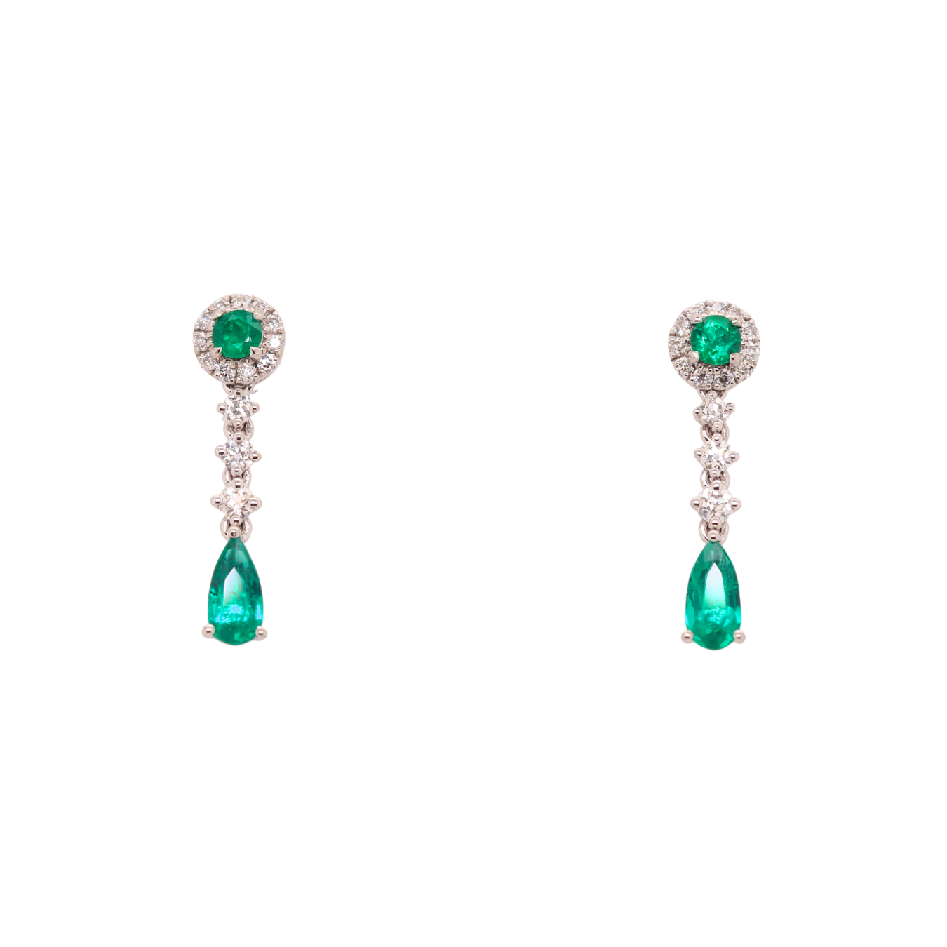 Platinum Emerald Drop Stud Earrings