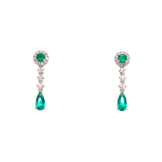 Platinum Emerald Drop Stud Earrings