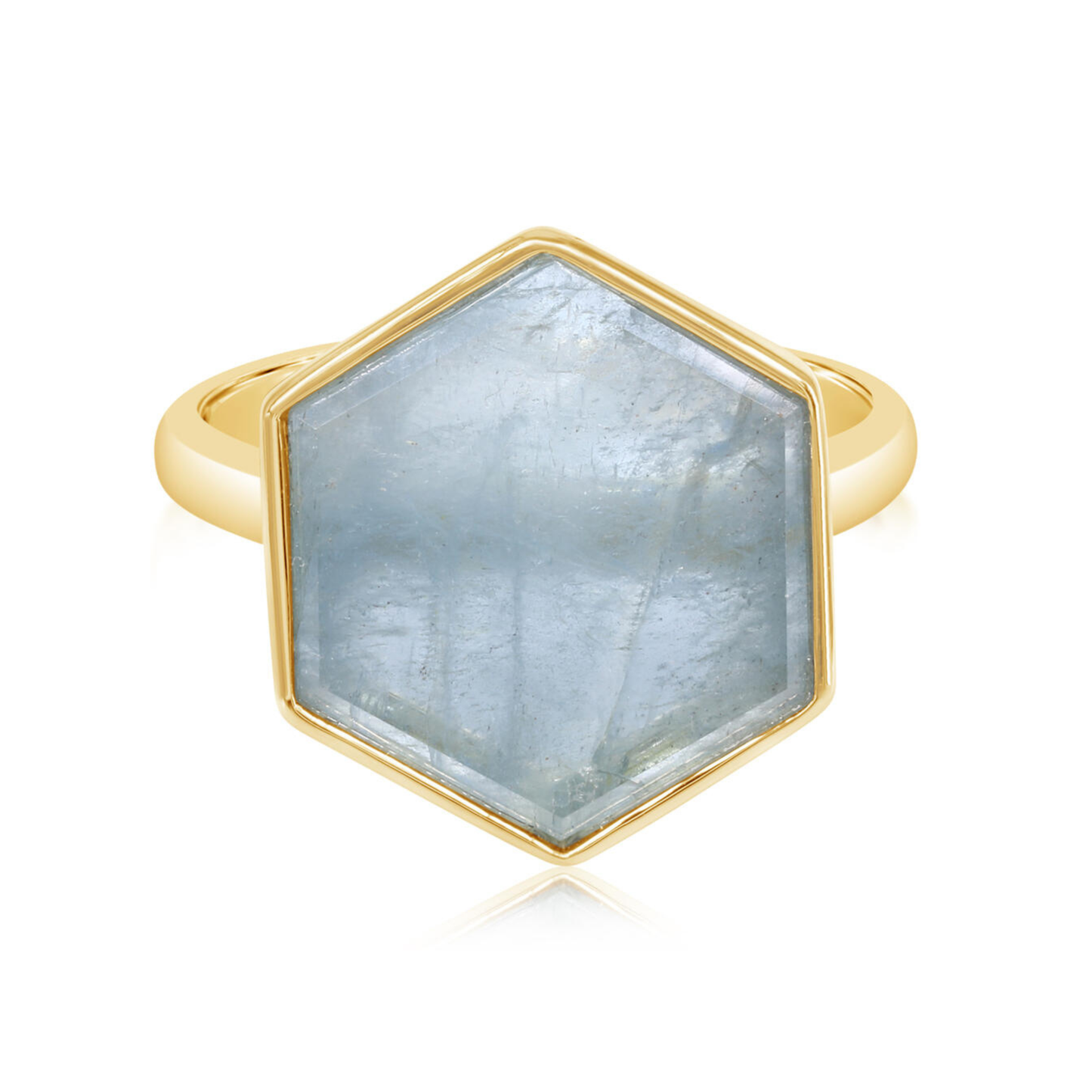 Aquamarine Slice Bezel Hexagon Ring