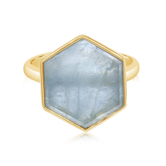 Aquamarine Slice Bezel Hexagon Ring