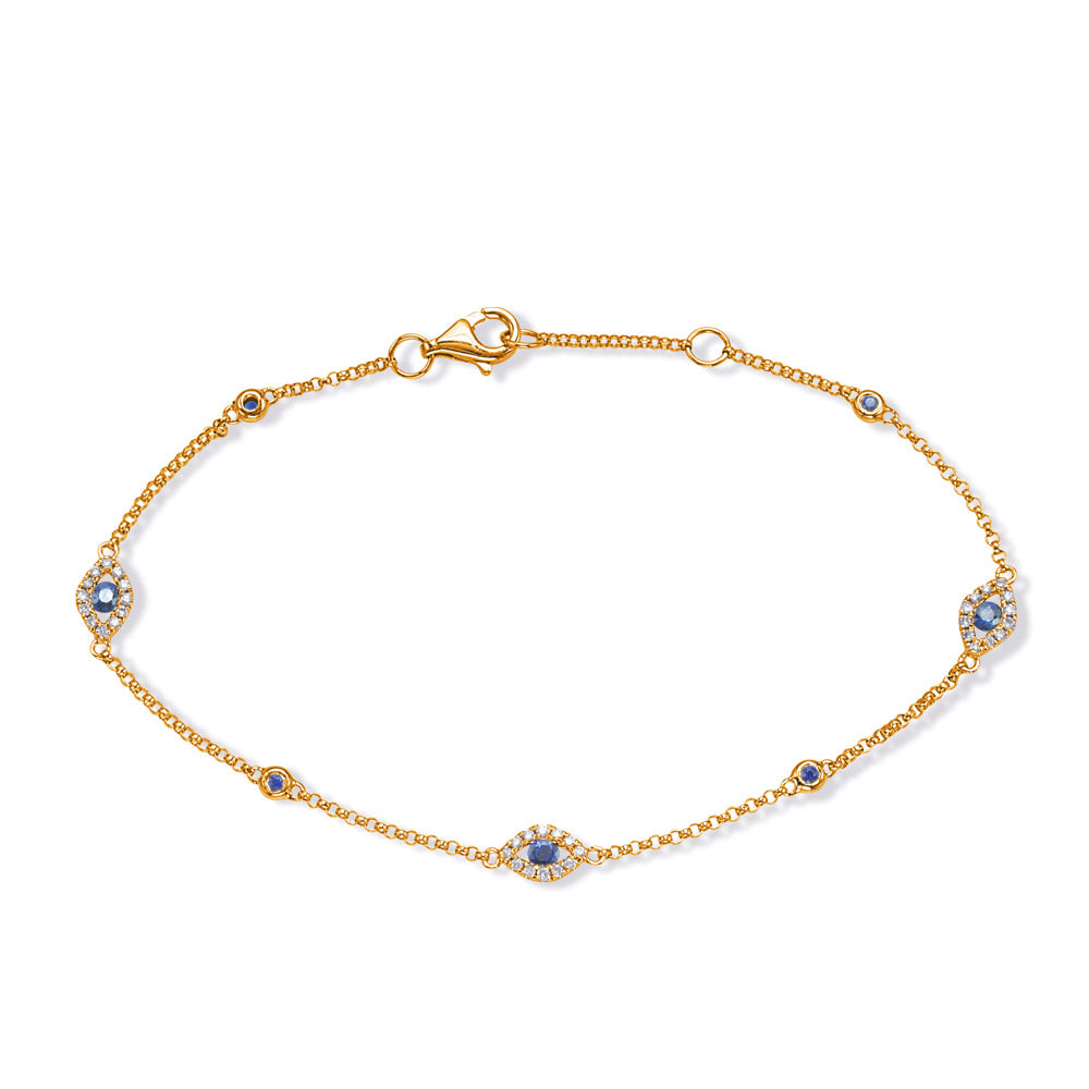 14K Yellow Gold Sapphire Eye Bracelet