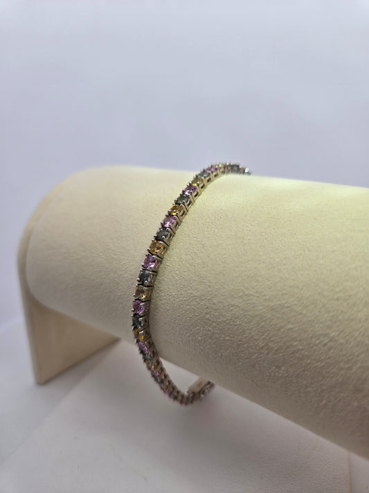 14k White Gold 3 Color Sapphire Tennis Bracelet