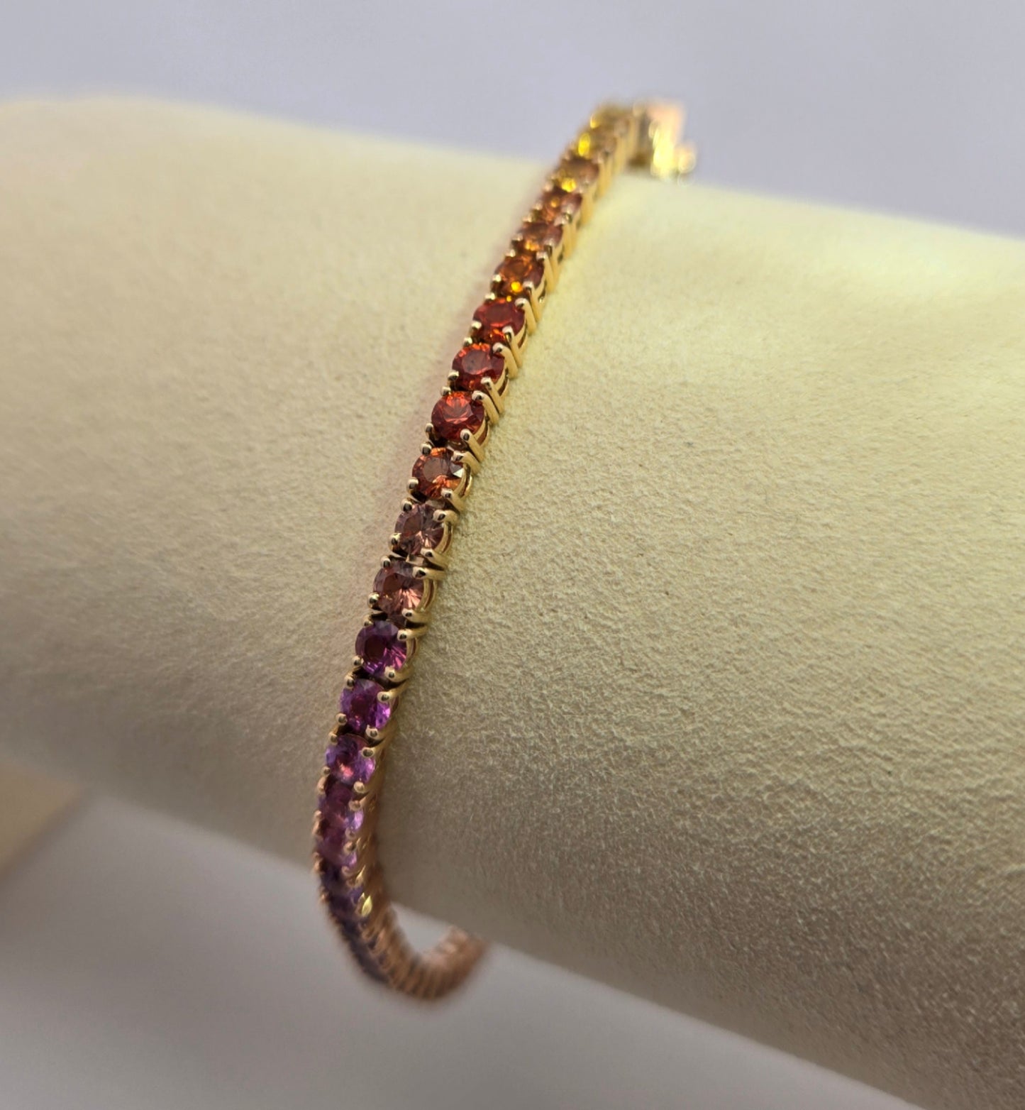 14k Three Tone Rainbow Sapphire Tennis Bracelet