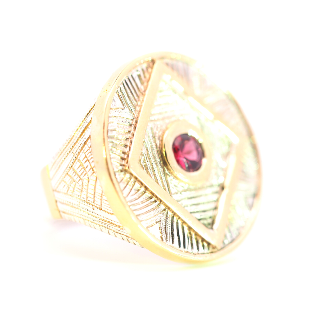 Mens Silver and Gold Garnet Ring