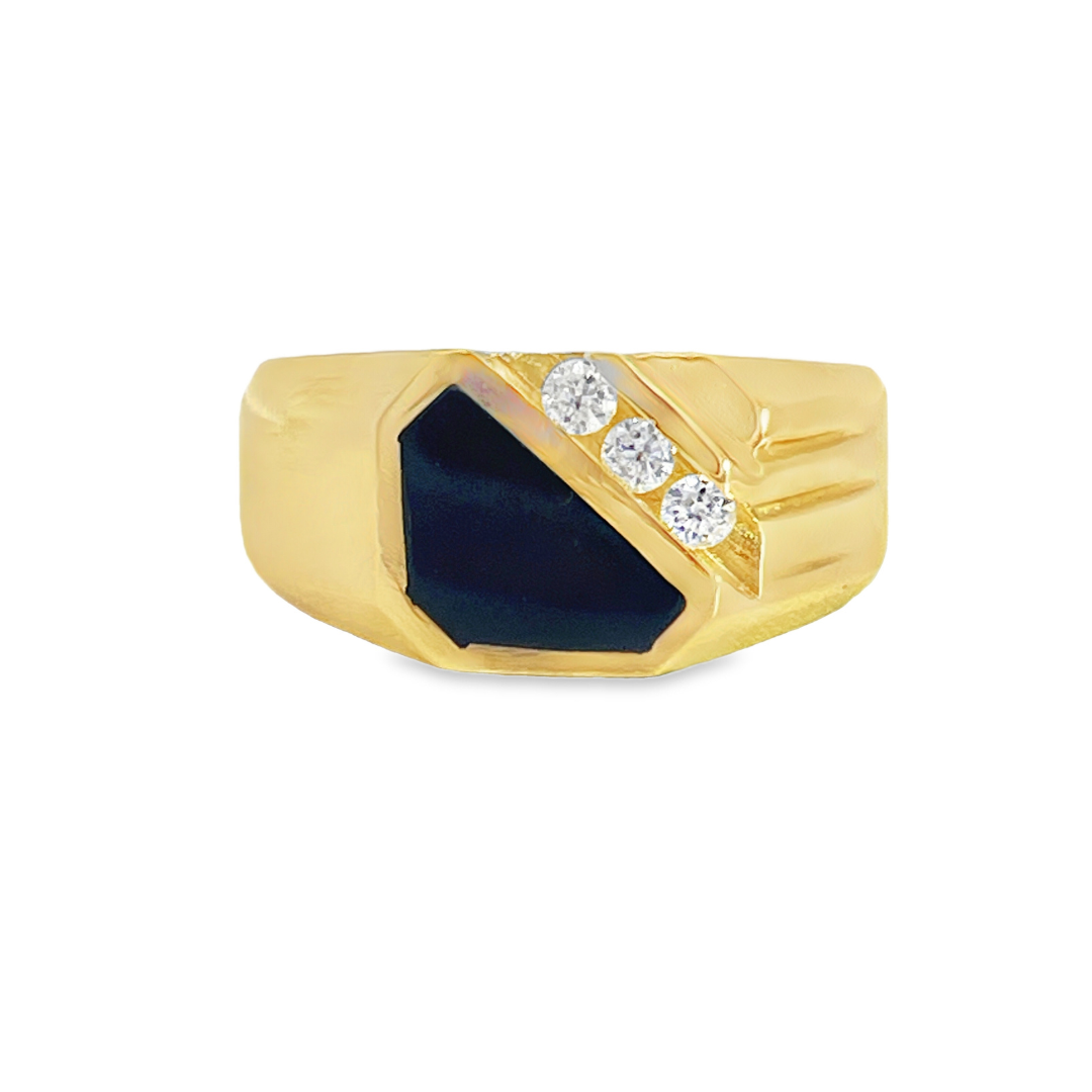 14 Karat Gold Onyx and Diamond Men's Ring
