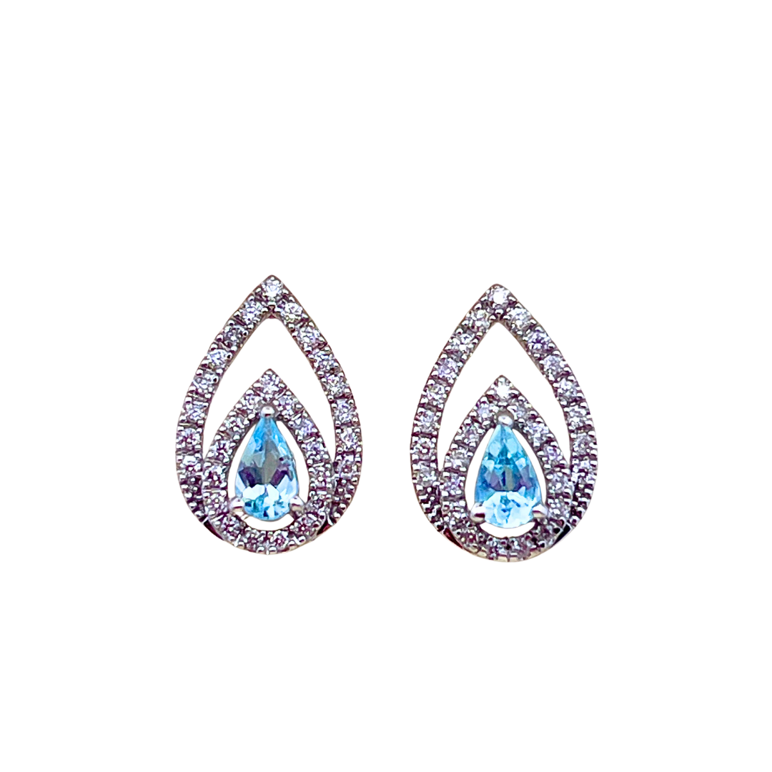 14k Pear Aquamarine Diamond Earrings