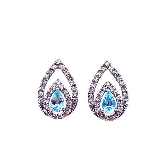 14k Pear Aquamarine Diamond Earrings