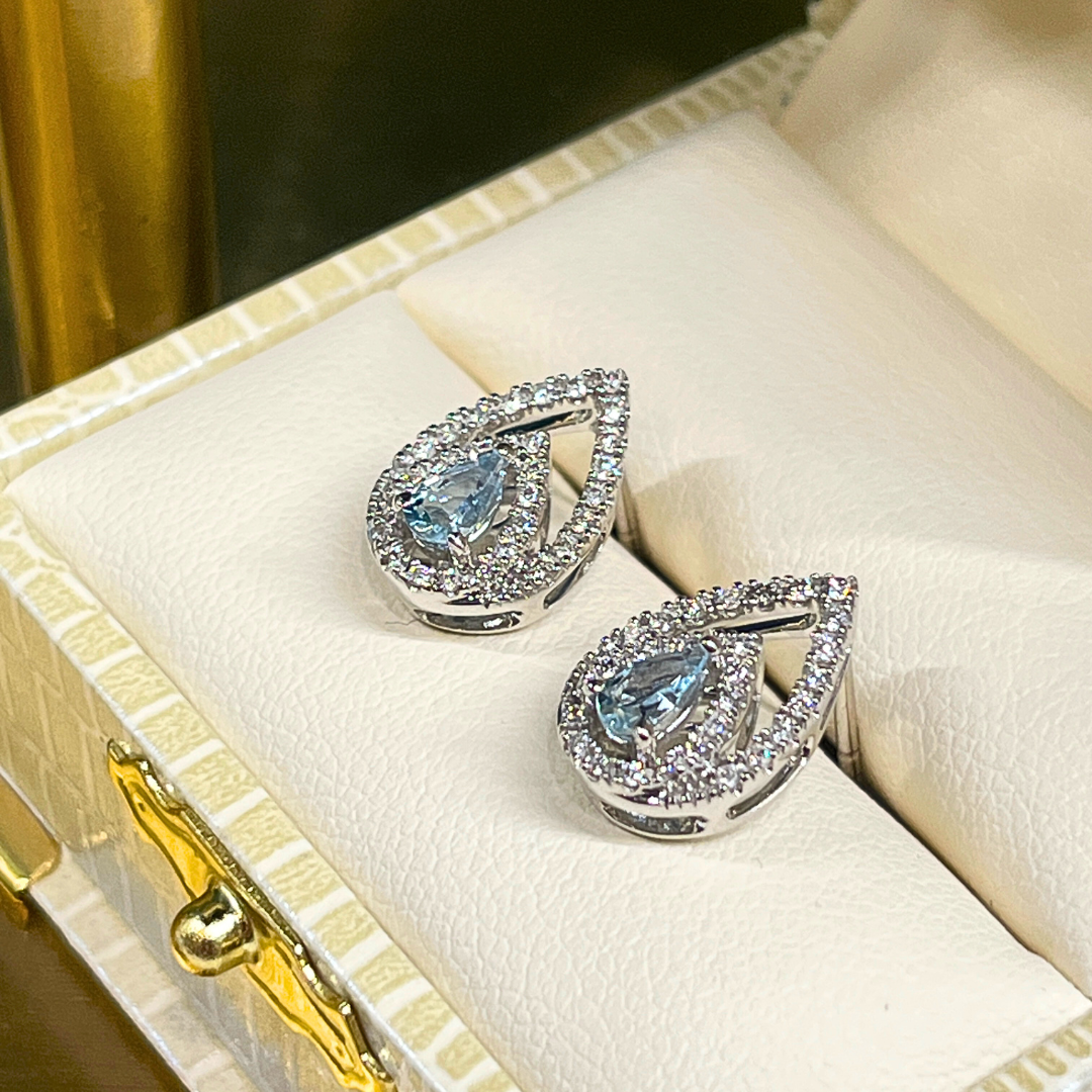 14k Pear Aquamarine Diamond Earrings