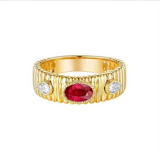Yellow Gold Ruby and Diamond Milgrain Ring