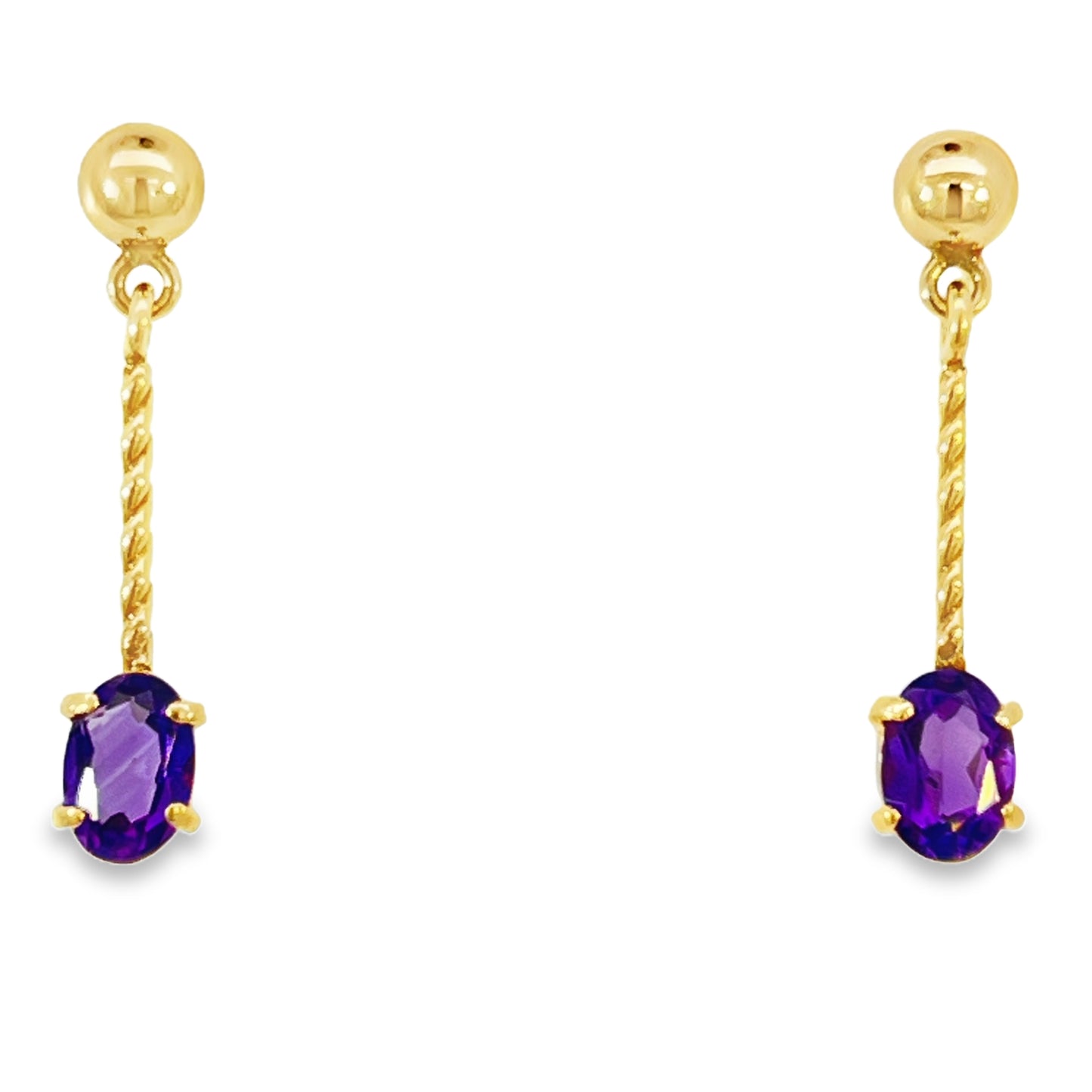 Yellow Gold Oval Amethyst Braided Dangle Earrings
