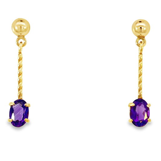 Yellow Gold Oval Amethyst Braided Dangle Earrings