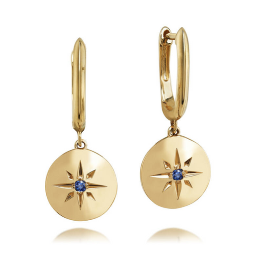 Sapphire Leverback Gold Earrings