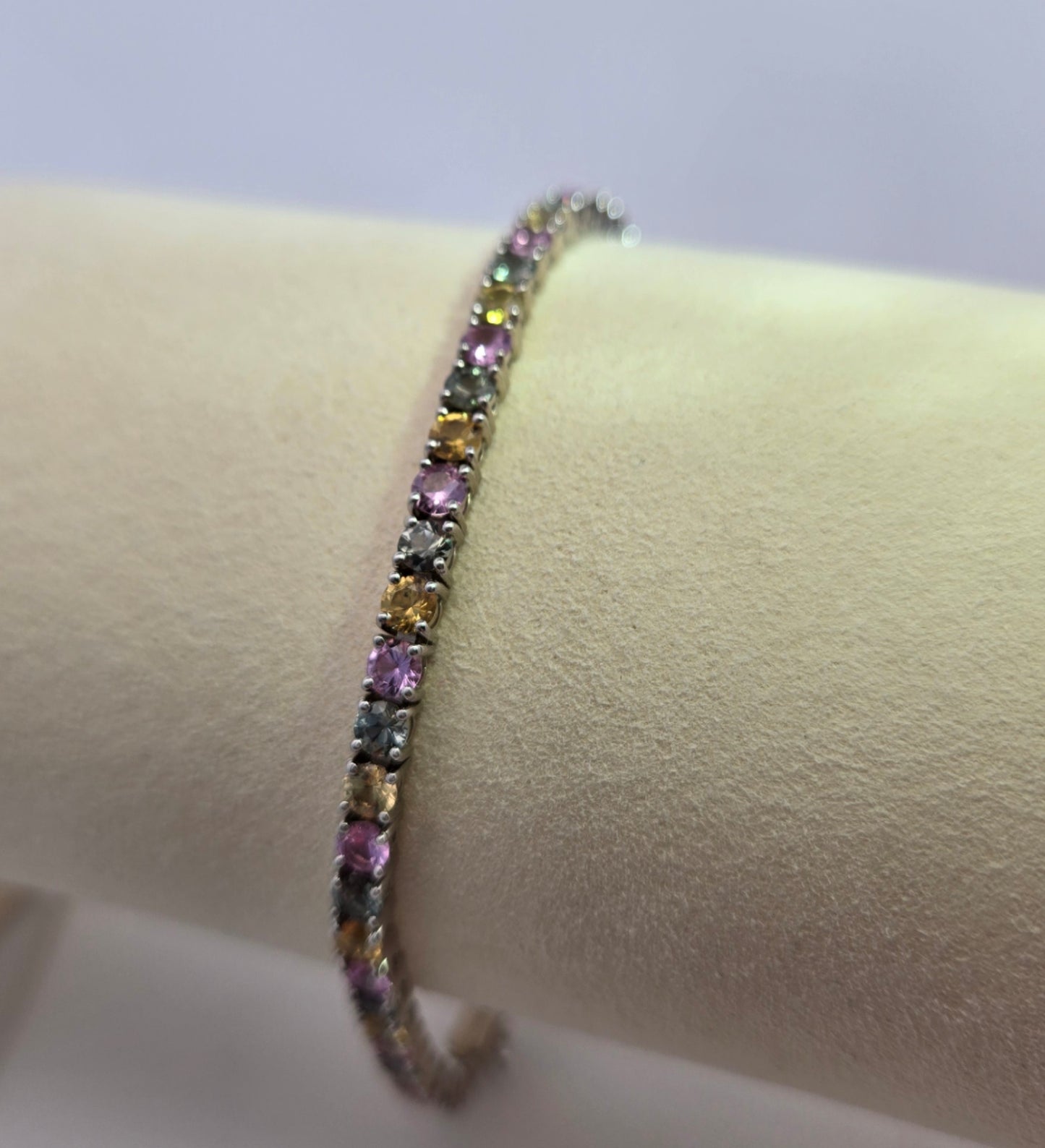 14k White Gold 3 Color Sapphire Tennis Bracelet
