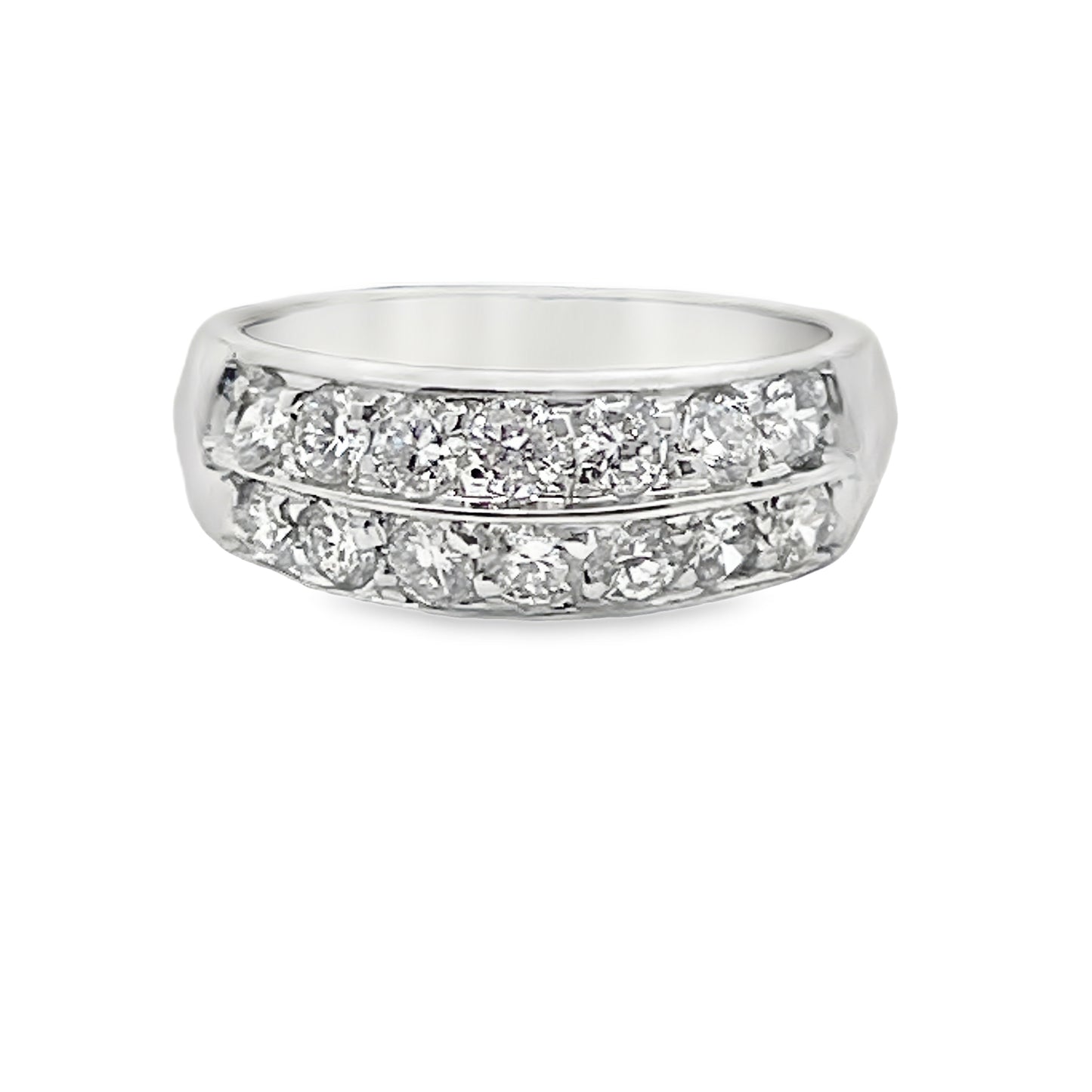 18k White Gold Double Row Diamond Arched Band