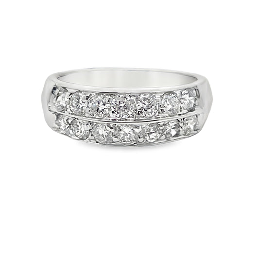 18k White Gold Double Row Diamond Arched Band