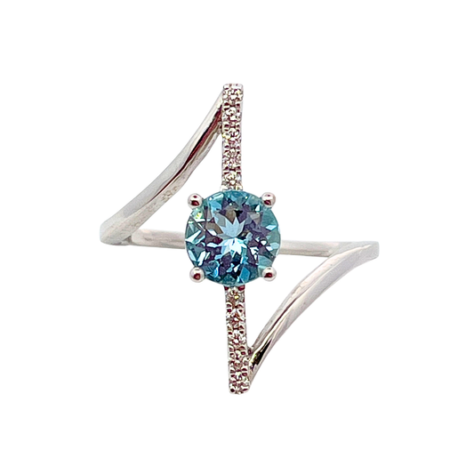 14k White Gold Aquamarine & Diamond Bar Ring