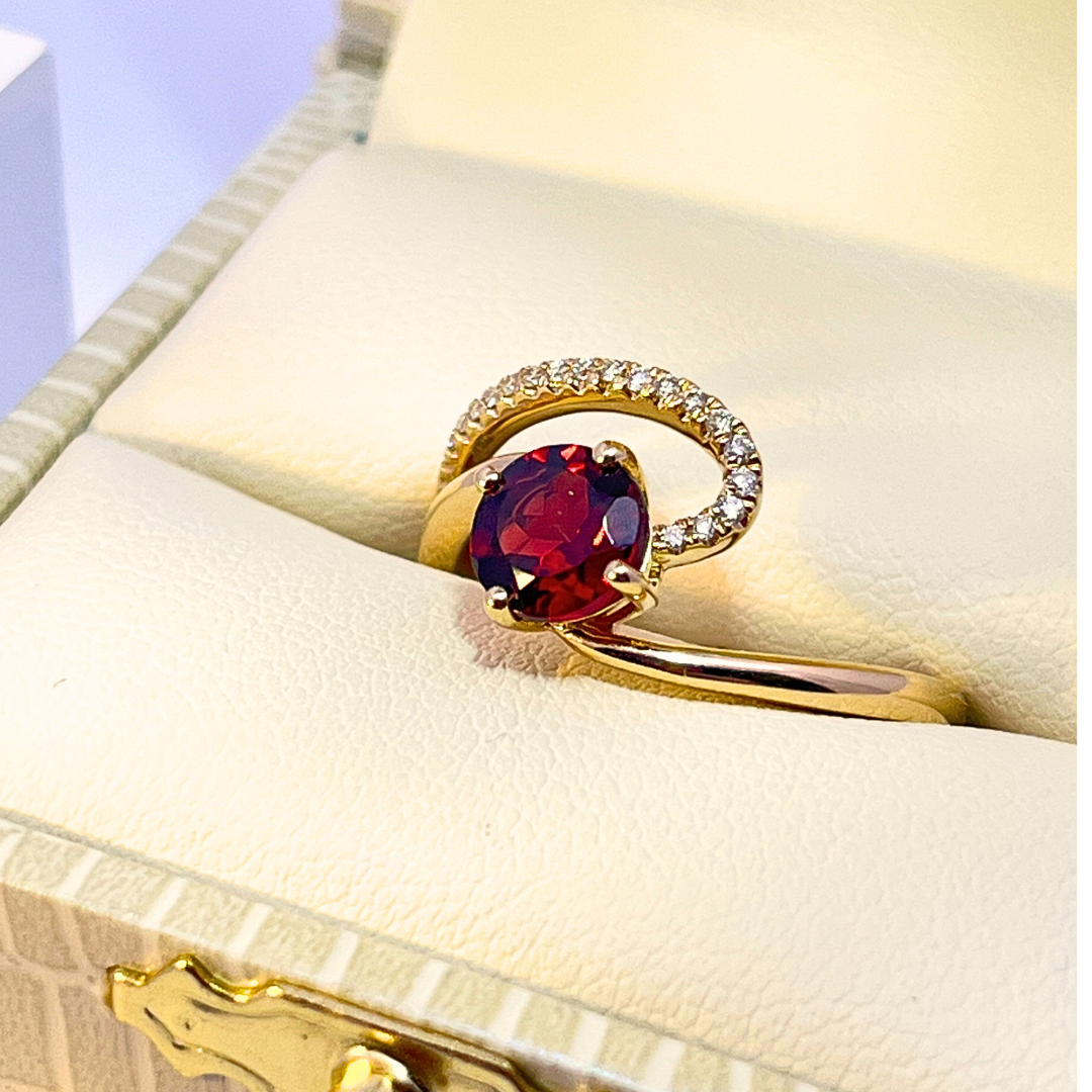 14k Garnet & Diamond Bypass Ring