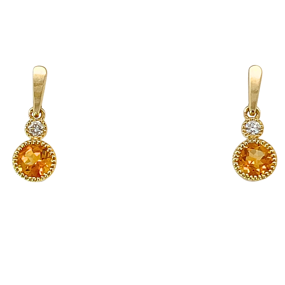 14k Round Citrine & Diamond Bezel Earrings